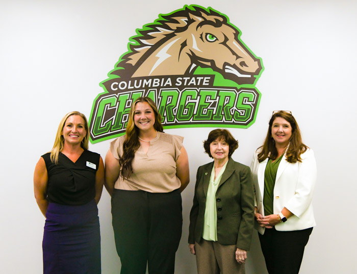 Pictured:  Katie Willingham, Columbia State Athletic Director, Samantha King, Columbia State Head Softball Coach, Dr. Janet F. Smith, President at Columbia State, and Cissy Holt, Columbia State Vice President of Student Affairs.